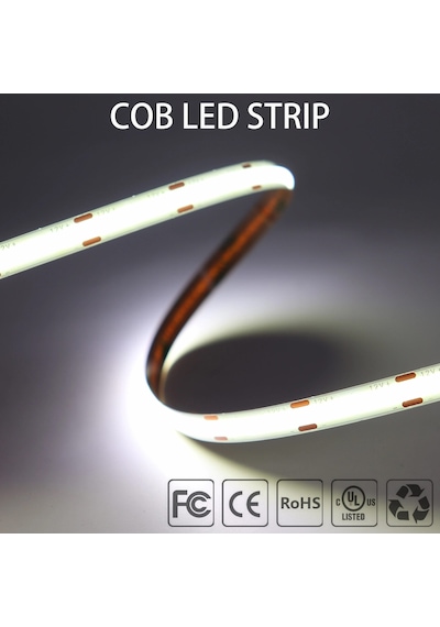 Cob Led Şerit 5metre 12v 320led/m 6500k Soğuk Beyaz 10w 8mm Ip20 Aydınlatma Işık Hortum Kendinden Yapışkanlı Soğuk Beyaz