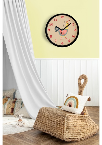 Şaşkın Tavuk Çocuk Odası Duvar Saati - 25cm - Önü Camlı Siyah Kasa - Sessiz Mekanizma-jh1036 Siyah