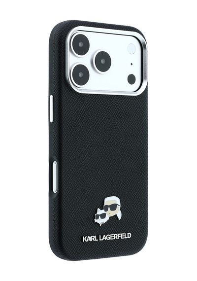 Apple Uyumlu iPhone 18 Pro Kılıf Karl Lagerfeld Lisanslı M-safe Özellikli K&c Heads Metal Logolu Pu Kapak Siyah