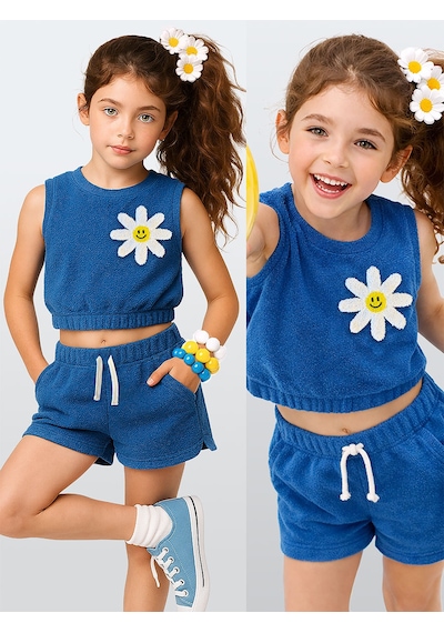 Denokids Gülen Çiçek Kız Çocuk Havlu T-shirt Ve Şort Takım Çok Renkli