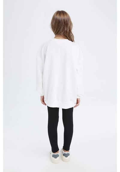 DeFacto Kız Çocuk 2'li Takım Baskılı Sweatshirt Uzun Tayt D6453A8NSWT34 Beyaz