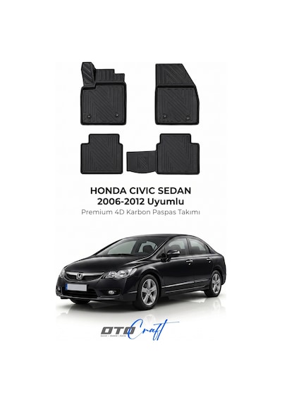Otocraft Honda Civic Sedan 2006-2012 Araca Özel 4d Karbon Oto Paspas Havuzlu Tam Set