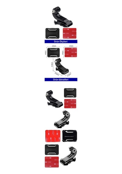 Gplus Bs03kj 3 Parça Oval Zemin Kavisli Yüzey J-hook Aksiyon Kamera 3m Yapışkan Motor Kask Bağlantı Seti Siyah