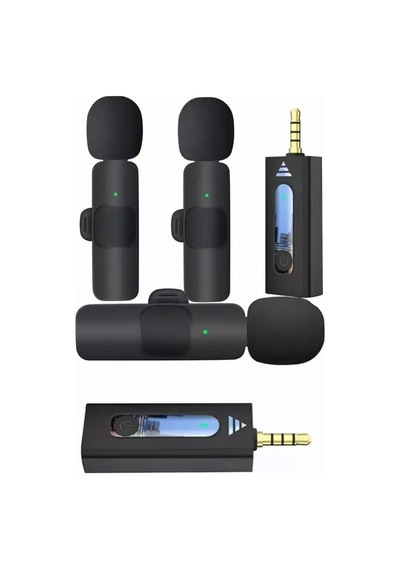 Kablosuz Mikrofon İkili Yaka Mikrofonu 3.5mm Aux Müzisyen Yayıncı Oyuncu Profesyonel Mikrofon Set Siyah