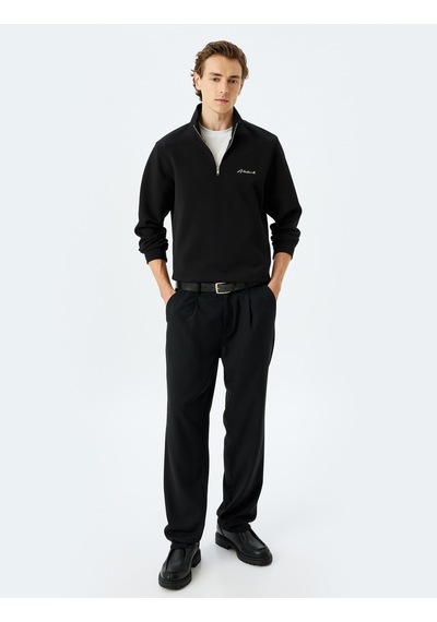 Koton Yarım Fermuarlı Basic Pamuk Karışımlı İnterlok Kumaş Atatürk Sweatshirt Siyah 5wam70219mk Siyah