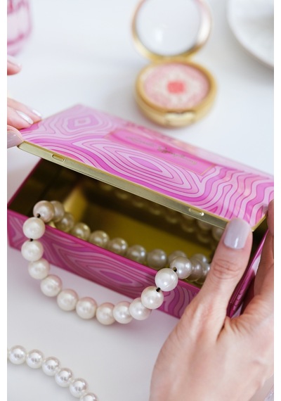 Premium Pembe Dalga Desen Dekoratif Organizer Kutu Takı, Makyaj, Dikiş Ve Aksesuar Saklama Kutusu 160x102x50 Mm