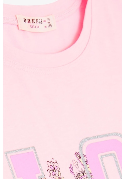 Breeze Kız Çocuk Tişört Simli Yazı Çiçek Baskılı 10-16 Yaş, Neon Pembe-Neon Pembe