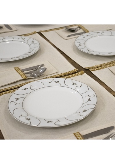 Dnc Home Tekstil Ndchome Keten Dokuma Şeritli 6lı Amerikan Servis Seti Kaşıklık Hediyeli 35x55 Krem