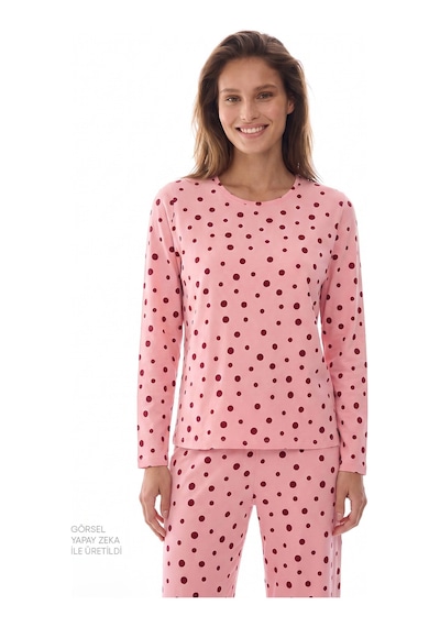 Penti Pembe Berry Puantiye Desenli Uzun Kollu Pijama Takımı Pk32