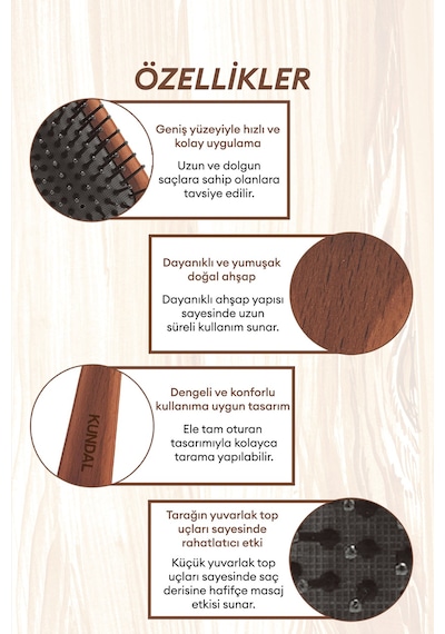 Kolay Ve Konforlu Kullanım Sunan Ahşap Tarak Kundal Smoothing Wooden Brush