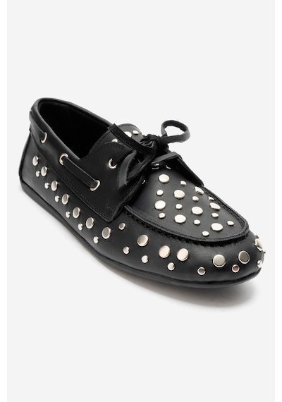 Luvi Shoes Hyde Siyah Cilt Hakiki Deri Troklu Bağcıklı Kadın Loafer Ayakkabı