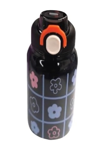 Çelik İçli Termos 550ml Siyah Çiçekli Açık Beyaz