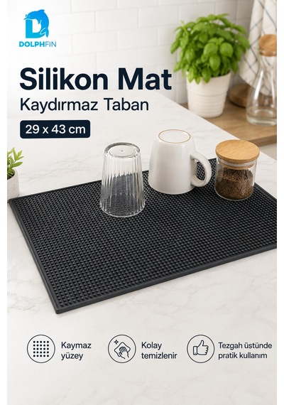 Silikon Kaydırmaz Bar Matı Bulaşık Kurutma Ve Tezgâh Altlığı 29x43 Cm Siyah