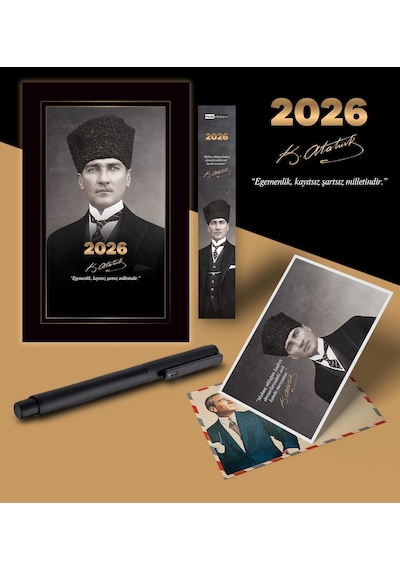 2026 Kalpaklı Atatürk Ajandası Ayraç Kartpostal Kalem - Siyah 103 Ivory