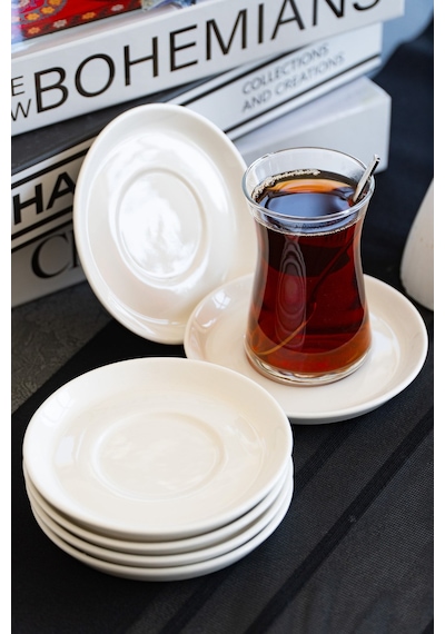 Rüya Yalın 6 Adet 12 Cm Porselen Çay Tabağı Kırık Beyaz Beyaz