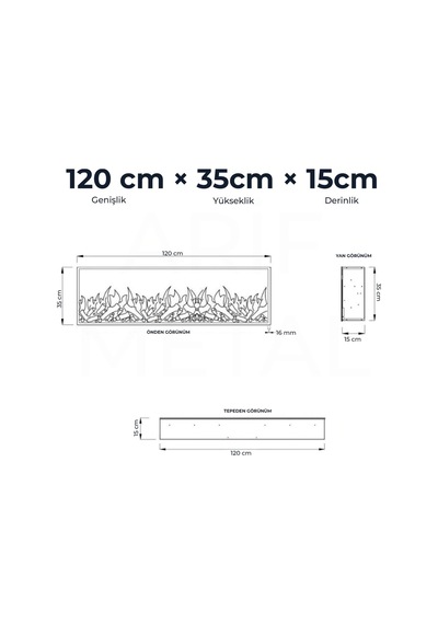 Arif Şömine Dekoratif Yapay Elektrikli Şömine - 120x35x15 Cm - Farklı Renk Mod'ları, Kumandalı, Bluetooth