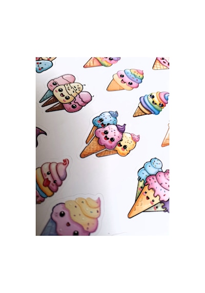 Kawaii Sevimli Dondurmalar Sticker Sayfası 45 Adet 17x25 cm