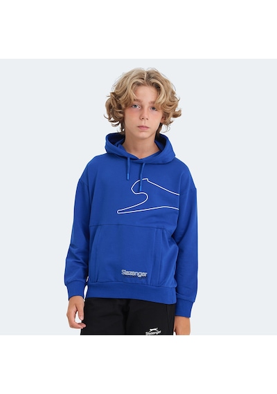 Slazenger LINK Çocuk Kapüşonlu Cepli Saks Mavi Sweatshirt