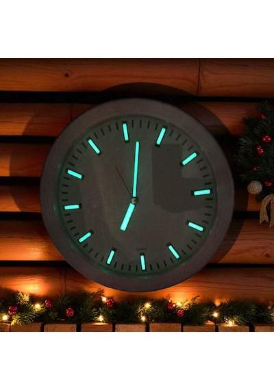 Fosforlu Kabartma Rakam Metal Çerçeveli Duvar Saati Çap 26 Cm