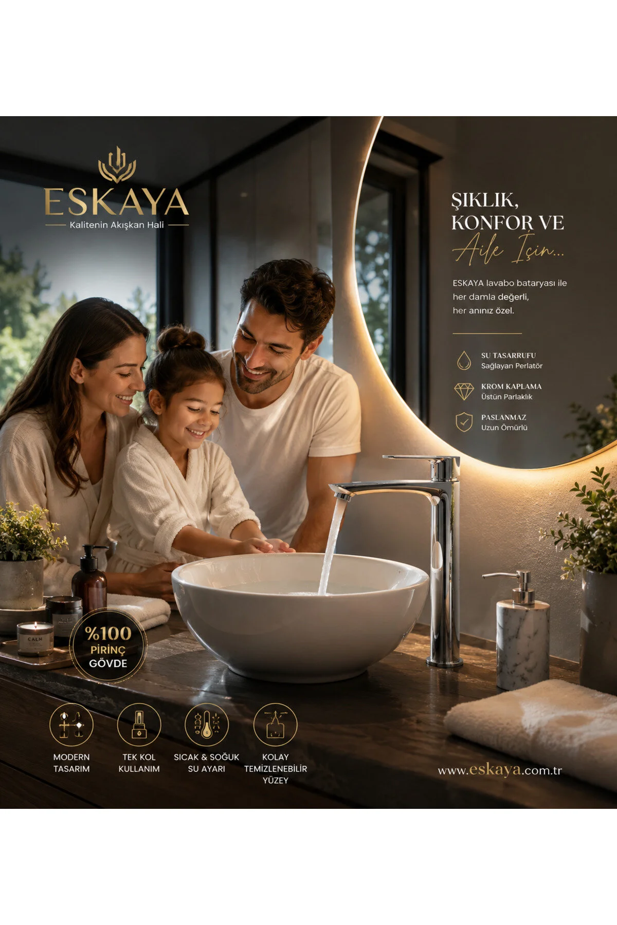 Krom Çanak Banyo Lavabo Bataryası Gri