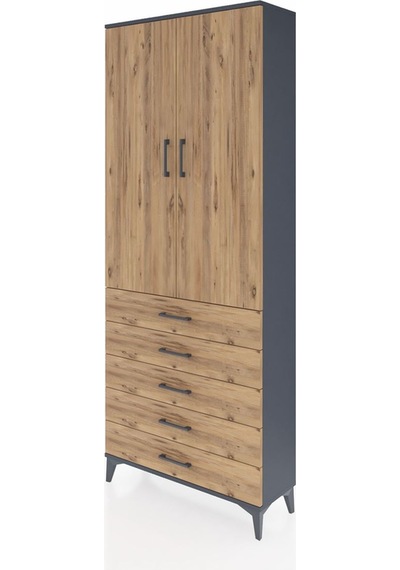 Arges Dolap 3 Raflı 5 Çekmeceli 2 Kapaklı 88x30x221 Antrasit-çam Antrasit