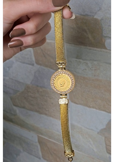 Kauçuklu Gold Simli Çeyrekli Bileklik Sarı