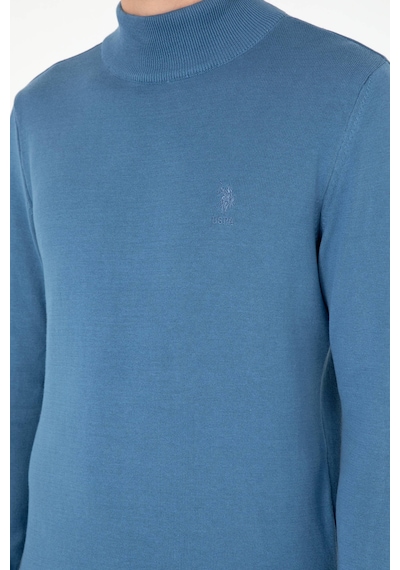 U.S. Polo Assn. Erkek Slim Fit Yarım Boğazlı Koyu Mavi Basic Kazak 50288887-VR032