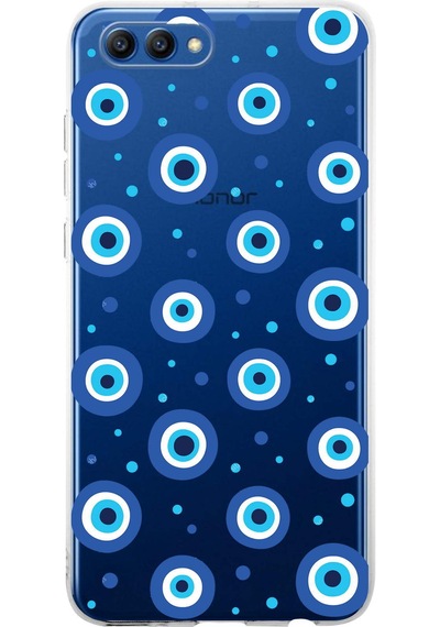 Huawei Honor View 10 İle Uyumlu 1mm Slim Fit Nazar Boncuğu 1 Baskılı Şeffaf Kılıf Şeffaf