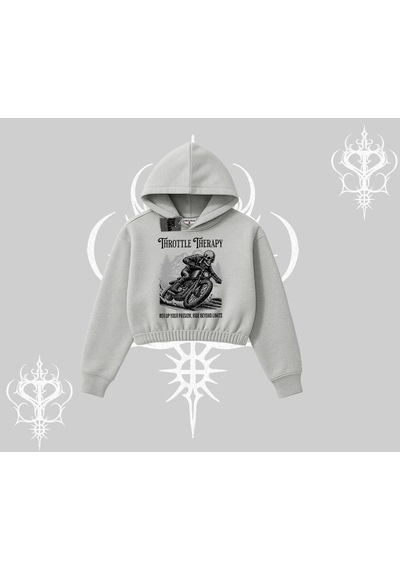 Startmore Kapşonlu Crop Sweatshirt Throttle Therapy No Brakes Just Freedom Gri