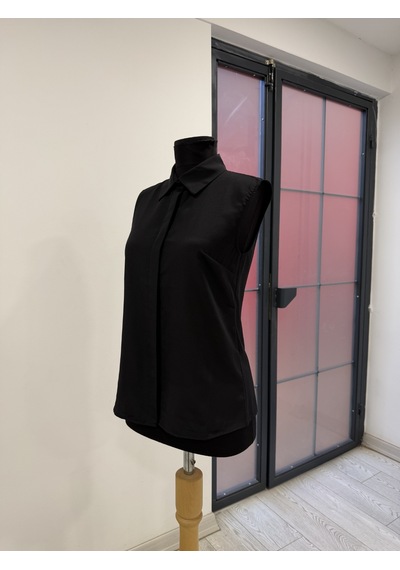 Pera Moda Sıfır Kol Mevsimlik Poplin Gömlek Siyah