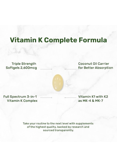 Deal Supplement Vitamin K 1 - K2 Complete Mk-7 And Mk-4 Bone Joint Immune Support 240 Coconut Oil Softgels