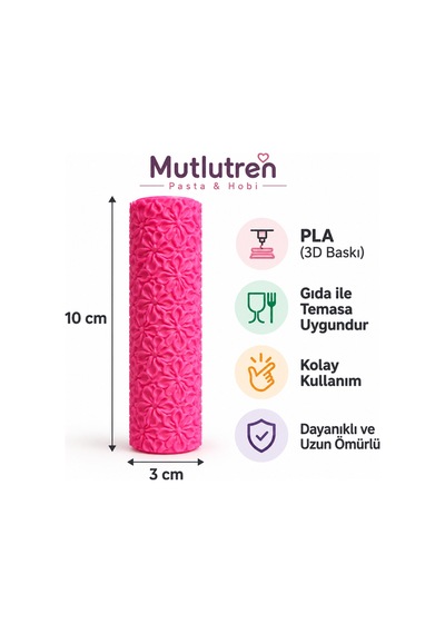 Hibiskus Çiçeği Desenli Doku Rulosu 10 Cm Kil, Seramik Ve Şeker Hamuru Merdanesi Çok Renkli