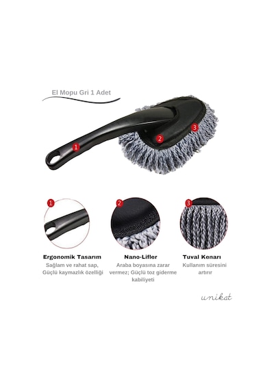 Makarna El Mopu Mini Mikrofiber Toz Alma Ve Islak-kuru Temizleme Fırçası 1 Adet Gri