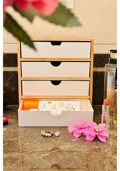 Makri Home Bambu Düzenleyici Seti, Bambu 4 Çekmeceli Düzenleyici Ahşap