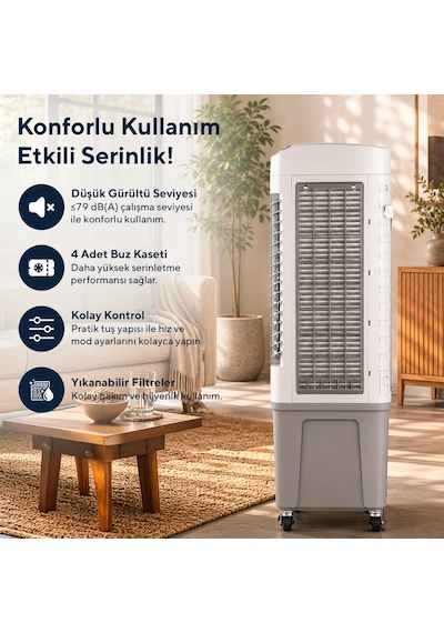 Kumtel 80 Litre Sulu Portatif Hava Soğutucu Air Cooler Büyük Boy Hac-100