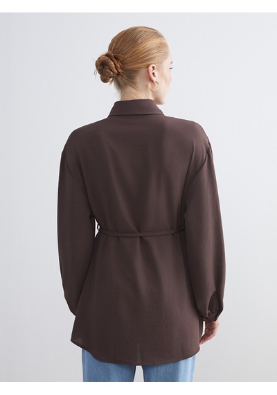 Lcw Modest Kahverengi Oversize Kadın Gömlek Tunik