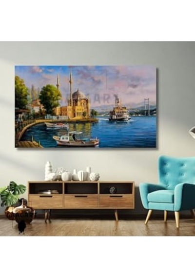 Tekli Yatay Kanvas Duvar Tablosu İstanbul Manzara Resmi, 100 X 70 -