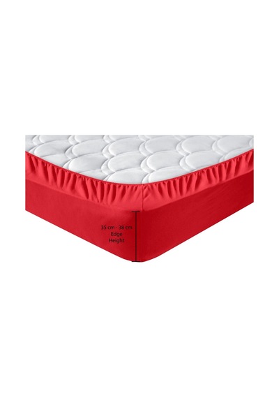 Penye Lastikli Çarşaf, Çift Kişilik, Kırmızı, %100 Pamuk Örme Kumaş, 130 Gr/m² Kırmızı