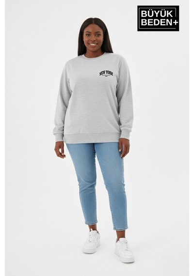 Süperlife Kadın Büyük Beden New York Baskılı Bisilet Yaka İnce Sweatshirt Spr26bswk956-5 Gri Melanj Süperlife Kadın Büyük Beden New York Baskılı Bisilet Yaka İnce Sweatshirt Spr26bswk956-5 Gri Melanj
