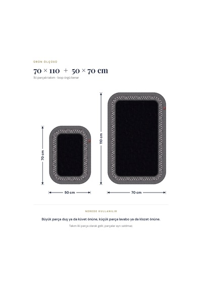 Banyo Paspası Takımı 70x110+50x70 Cm İç Trikot Siyah & Antrasit