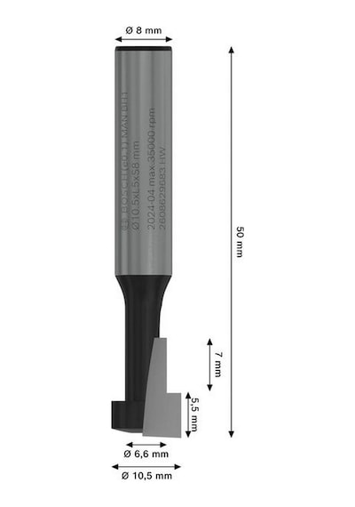 Bosch Pro 10.5x6.6 Mm Ahşap T Oluk Açma Freze Ucu 2608629683