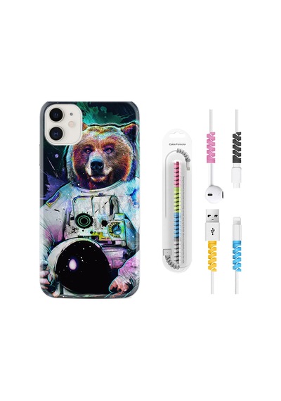 Apple Uyumlu iPhone 12 Kılıf Kablo Koruyuculu Astronot Panda 1755