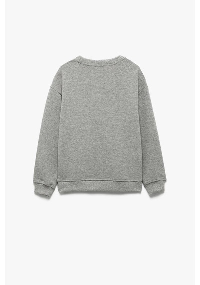 Koton Erkek Çocuk Uzun Kollu Bisiklet Yaka Baskılı Pamuklu Sweatshirt Antrasit