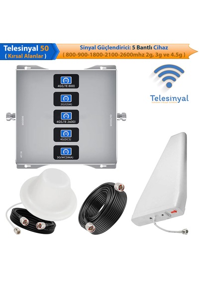 Telesinyal 50 Kırsal Alan Gsm Telefon Sinyal Güçlendirici, Yükseltici Ve Arttırıcı Beş Bantlı 2g 3g Ve 4.5g Lte