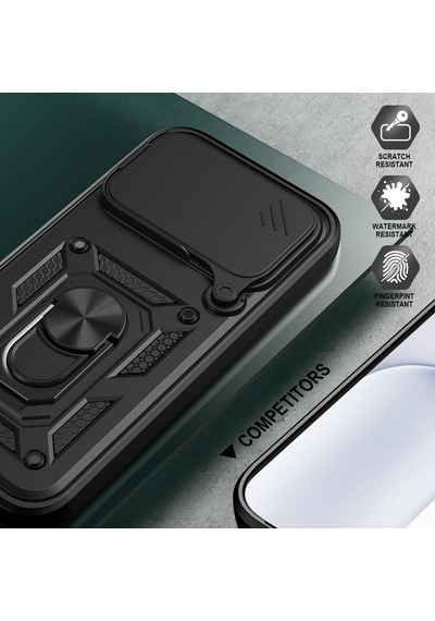 Caseonn Huawei Nova 15 Pro Kılıf Sürgülü Kamera Korumalı Yüzüklü Mıknatıslı Tank Kapak Siyah