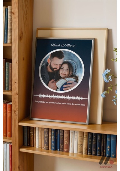Kişiye Özel Ses Dalgası Fotoğraflı Poster, Siyah Çerçeveli Duvar Tablosu - Sevdiklerinize Özel Hediy