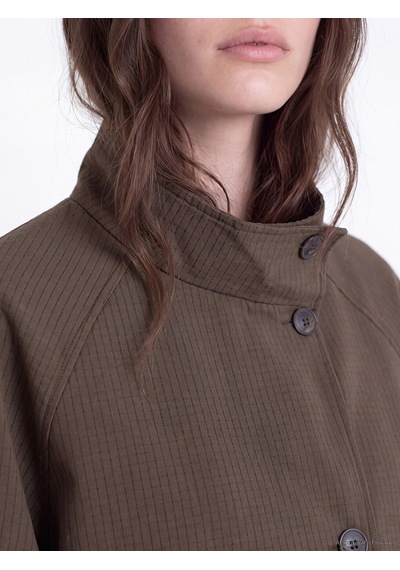 Lcw Modest Kahverengi Dik Yaka Ekose Oversize Kadın Trençkot
