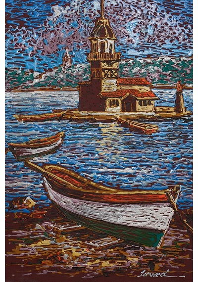Doku Ve Renklerle Kız Kulesi'nde Boğaz Rüyası 57 x 35 CM
