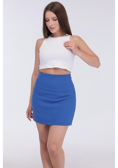 Selectmoda Kadın Gizli Fermuarlı Çok Renkli Mini Etek Mavi