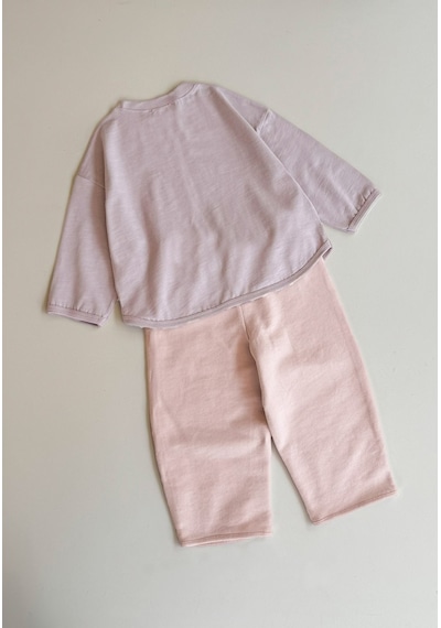 Cigit Oversize Uzun Kollu T-shirt Takım 2-8 Yaş Leylak Beyaz